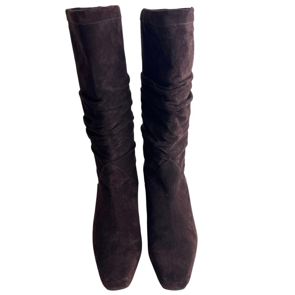 Talbots Chocolate Brown Ruched Suede Boots Size 6 - Picture 2 of 12